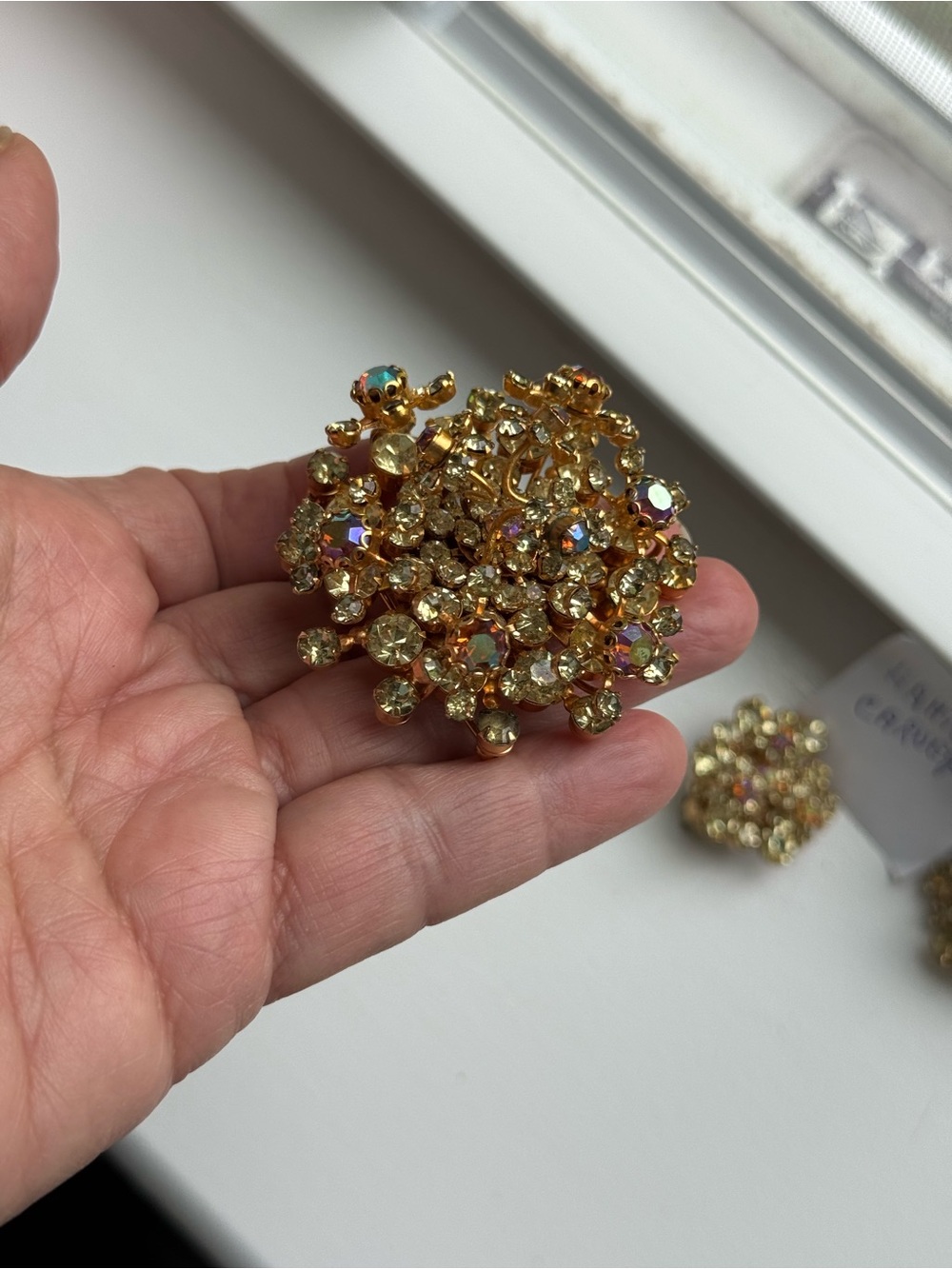 Hattie Carnegie Vintage Gold with AB Crystal Brooch and earring set - Picture 13 of 13
